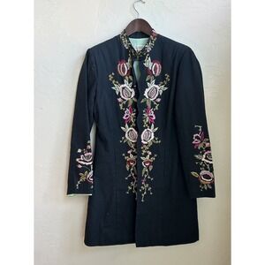 Tracy Porter Embroidered Coat Overcoat Long Floral Boho Fairy Whimsigoth M